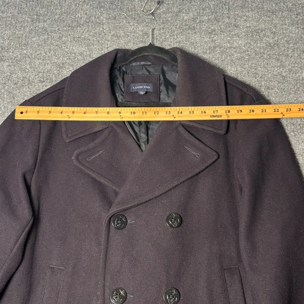 Lands End Mens Wool‎ Blend Pea Coat XL 46-48 Navy Blue Double Breasted 392812